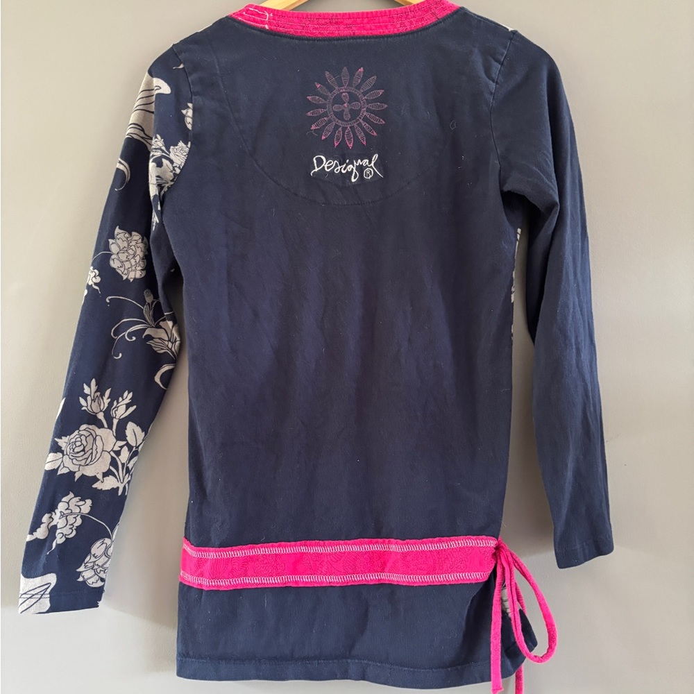 Desigual Women’s Long Sleeve Top Size S Small Black Pink Floral Abstract Boho - Picture 3 of 5